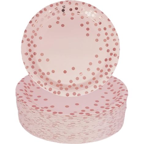 Lot de 20 Assiettes Carton, Rose, Or, Pois, Fete, Jetable, Anniversaire, Elegant, Party, Plate (1/5)