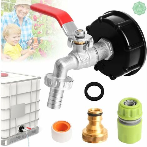 Adaptateur IBC - Raccord Fileté S60x6 - Robinet En Laiton 1/2 Pouces - Pour Collecte D'Eau De Pluie Et Réservoirs IBC 600L À 1200L - Lot De 1 (1/5)