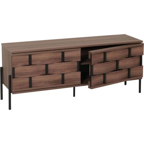 Estantería para TV HHG-608, mesa baja para TV mueble con cajones, compartimentos de almacenaje, diseño de mimbre 3D puertas de apertura rápida 120cm, marrón (1/5)