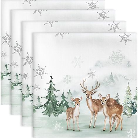 Serviettes de Table Coton Motif Cerf Gaulthérie (Lot de 4)