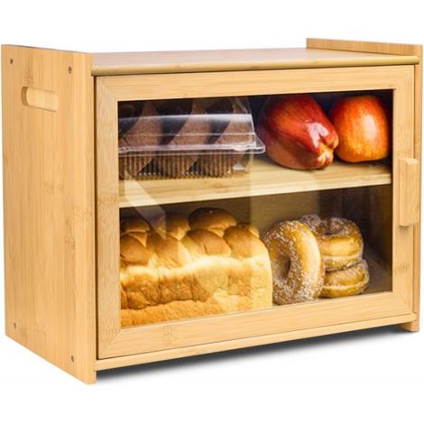 Boîte À Pain - Bambou - 2 Niveaux Avec Étagère Réglable Et Fenêtre Plexiglas - 40 X 20 X 31 Cm - 1 Pièce (1/5)