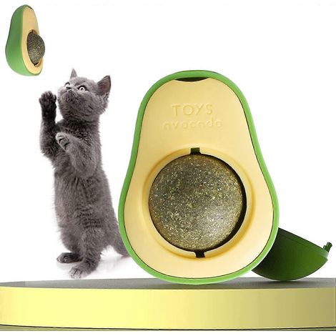 Boules à l'herbe à chat, jouet à boules à l'herbe à chat rotatives à 360° pour chats, boule à l'herbe à chat murale utilisée pour nettoyer les dents des chats et attirer les chats (2 pièces) (1/5)