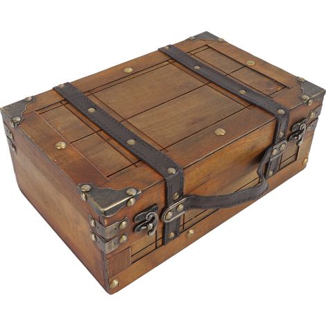 Coffre en bois composite vintage transportable patiné malle de rangement polyvalente poignée cuir pour vêtements jouets déco photo petit 1 pièce (1/5)