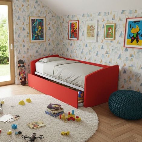 Divano letto singolo con secondo letto estraibile – Design funzionale - Rosso