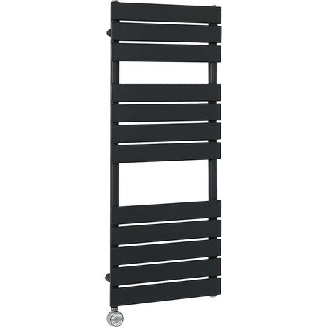 Milano Lustro Electric Black Flat Panel Heated Towel Rail Radiator with Thermostatic Heating Element - 1200mm x 450mm (1/4)