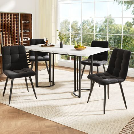 FLORAGRACE Ensemble table à manger extensible 140 x 80 x 75.5 cm en MDF avec 4 chaises en velours noir (1/5)