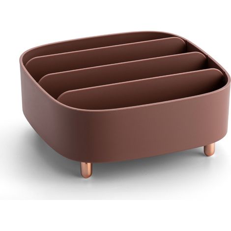 Boîte De Rangement Pour Cosmétiques - 35° Inclinée - En Métal Plaqué Rose Or - Pour Crayon Sourcils Mascara Rouge À Lèvres Ombre À Paupières - 1 Pièce (1/5)