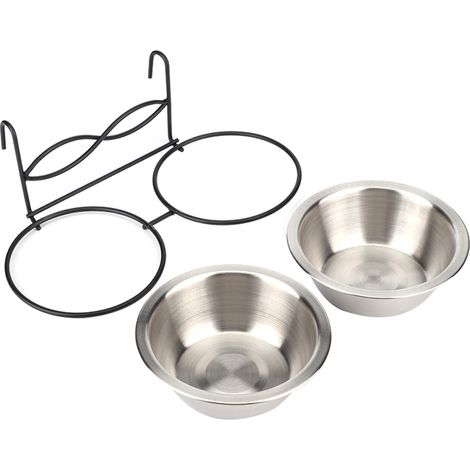 Mangeoire de bol d'eau de nourriture à double suspension en acier inoxydable avec crochet pour Cage de caisse de chiot de chien de compagnie de chat (1/4)