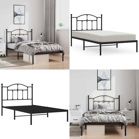 Cadre de lit métal sans matelas avec tête de lit noir 100x190cm - Cadre De Lit - Lit Double - Lit Metal - Lit Moderne - Lit Noir - Home & Living (1/5)