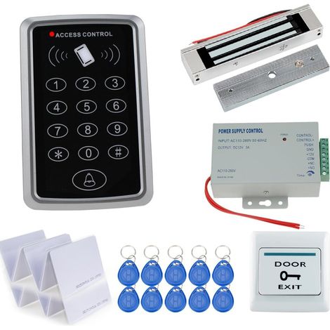 Le kit de système de contrôle d'accès de RFID a placé Le Clavier 125KHz EM avec la Serrure magnétique 180KG + l'ouvreur de Porte de contrôleur d'alimentation d'énergie DC12V (1/5)