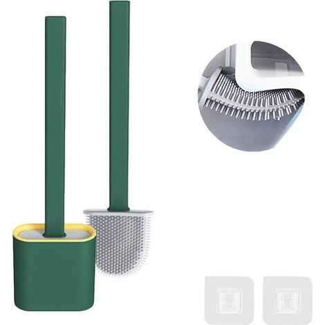 Brosse Pour Toilettes - Tête En Silicone TPR - Support Mural Ou Au Sol - Design Plat Et Hygiénique - 1 Pièce (1/5)