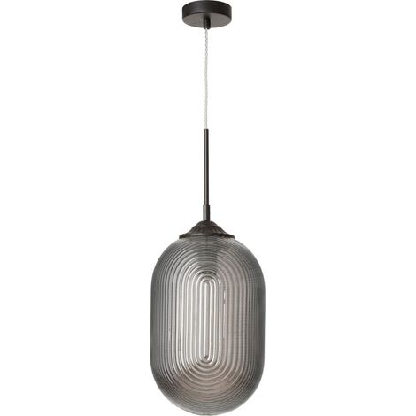 Merano Falls 22.5cm Globe Suspension Plafonnier Verre Gris Fumé Métal Noir Mat LED E27