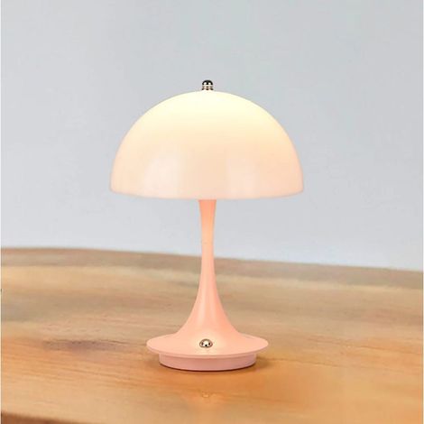 Lampe de table rechargeable en forme de champignon, disponible en 3 couleurs, intensité lumineuse LED réglable, décoration de chevet de style nordique, rose. (1/5)