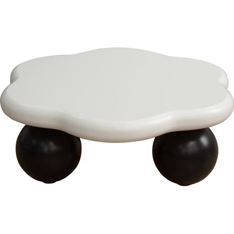 Mesa de centro nube de 79 cm MDF blanco con patas esféricas negras (1/5)