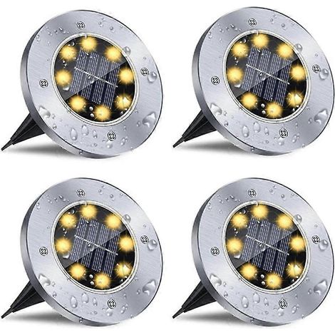 Lot de 4 lampes solaires LED à disque de 8 LED pour jardin extérieur, à enfouir ou à enterrer. (1/5)