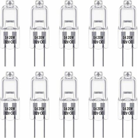 Ampoules Halogènes G4,12V 20W, Blanc Chaud 3000K, 350LM, Gradable, Transparente, Paquet de 10 (1/4)