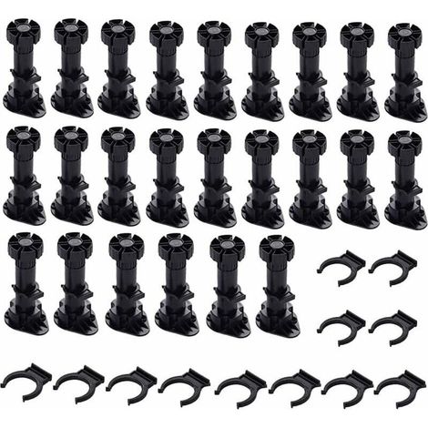 24pcs Cabinet Legs, Furniture Legs, Adjustable Furniture Feet, Base with Clips for Furniture, Cabinets and Sofas (80mm-100mm) (1/5)