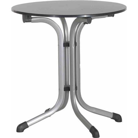 Table Pliante avec Plateau Ardoise Anthracite Ø 68 cm Structure Tubulaire Graphite