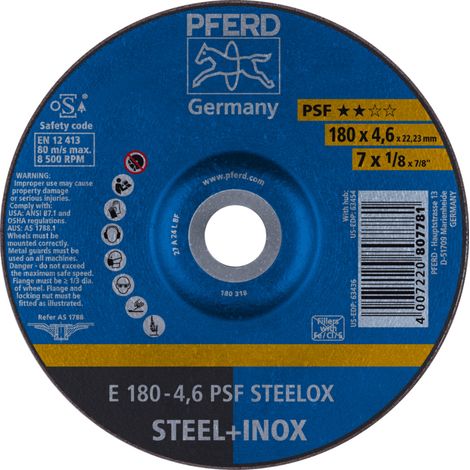 PFERD TOOLS Schruppscheibe E 180x4,6x22,23 mm Universallinie PSF STEELOX für Stahl/Edelstahl 10 Stk