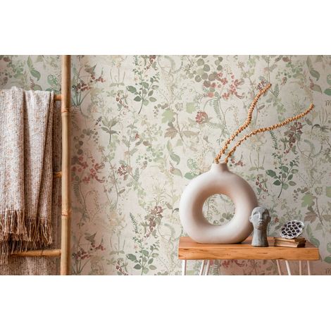 A.S. Creations – Papier peint vinyle nature vert – Motif feuillage – Lessivable et brossable – Raccord sauté – Résistance à la lumière bonne