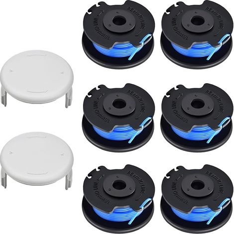 bobinas de hilo para desbrozadora compatibles con Ryobi RAC124 AC14RL3A, bobina de repuesto adecuada para Ryobi One+ 18V 24V 40V, Ø1,65mm-3,4m, con tapa AC14HCA (6 bobinas + 2 tapas) (1/5)