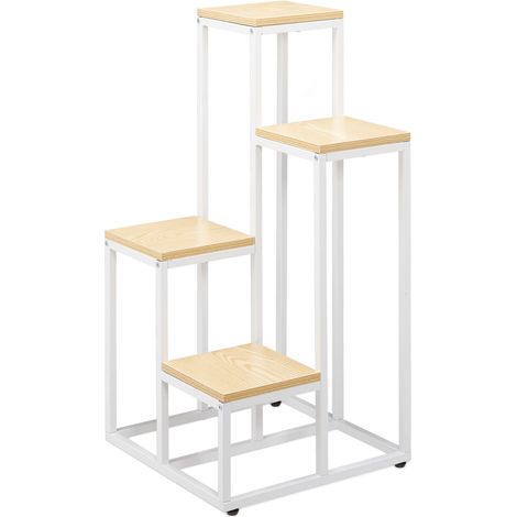 Étagère à plantes 4 niveaux décorative pour intérieur 100 x 40 x 40 cm en acier blanc (1/5)