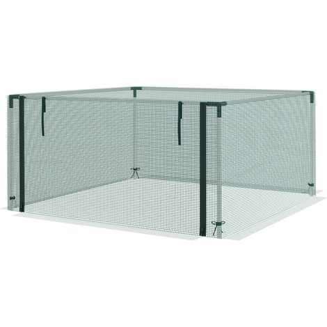 Filet de protection végétale porte fermeture éclair cadre acier 125x125x62,5 cm vert argent