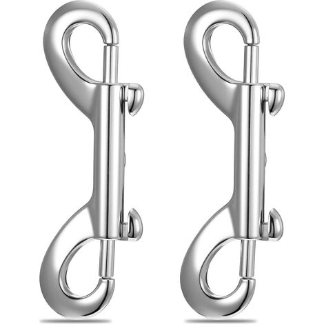 Lot de 2 mousquetons doubles argentés - En acier inoxydable - Durable - 8,8 cm - Pour cordes, connexions, laisses de chien (1/5)