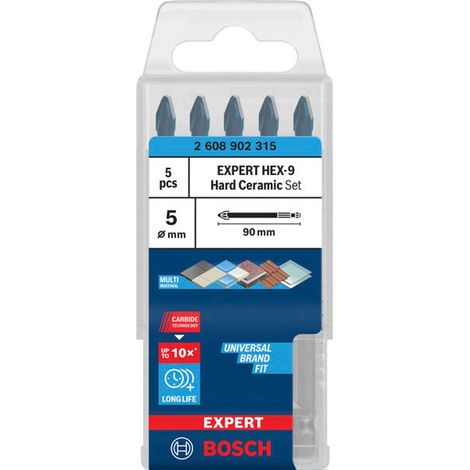 Bosch EXPERT Bohrer-Set HEX-9 Hard Ceramic, 5 x 90 mm, 5-tlg.