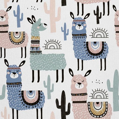 Tissu d'extérieur décoratif Oxford - motif lamas et cactus colorés (1/5)