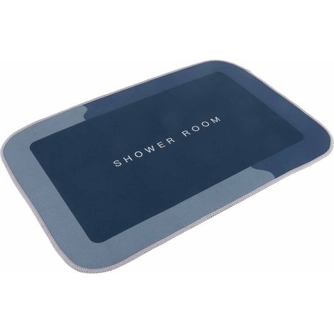 Tapis de bain moderne, absorbant et à séchage rapide, antidérapant, bleu foncé, carré. (1/5)