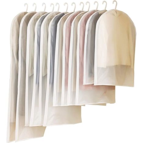 12 PCS Housses de Vêtements avce Zip, Anti Poussière Etanche Mite Humidité, Sac de Vêtement Transparentes Pliable pour Chemise, Costumes, Manteaux (Blanc)