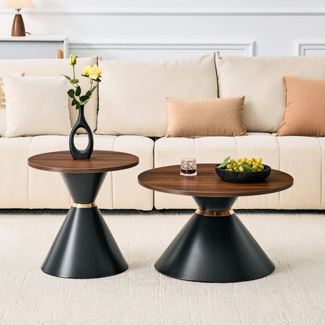 Table basse gigogne ronde 2 pièces noyer noir OKMYHOME (1/5)