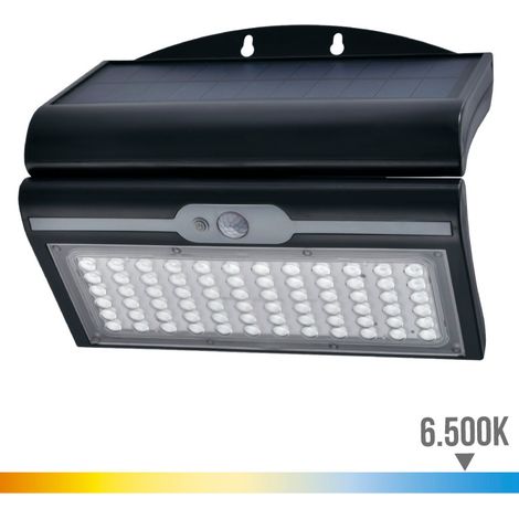 Aplique Solar 6W 430Lm 6500K con Sensor Color Negro - EDM 31849