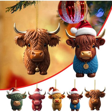 Décoration Arbre De Noël Vache - Pendeloque Acrylique Personnalisable - Pour Sapin Porte Ornement Accessoire Déco Intérieure - Lot De 5 (1/5)