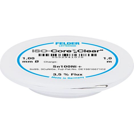 Felder ISO-Core "Clear" Sn100Ni+ Étain à souder bobine Sn99,25Cu0,7Ni0,05 1 mm