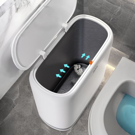 Poubelle de salle de bain étroite en plastique résistant aux chiens, avec couvercle de type pression, 10 L pour la maison, le bureau et les toilettes (1/5)