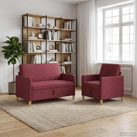 vidaXL Canapé avec rangement 2 pcs Bordeaux Polyester (1/5)