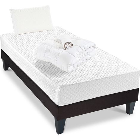 Pack Absolu 90x200 cm Matelas Mousse + Sommier Bois + Accessoires (1/5)