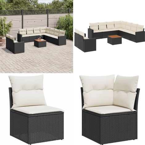 10-tlg. Garten-Sofagarnitur mit Kissen Schwarz Poly Rattan - Gartenmöbel Set - Esszimmergarnitur Outdoor - Lounge Möbel - Rattan Gartenset - Balkonmöbel - Home & Living (1/5)