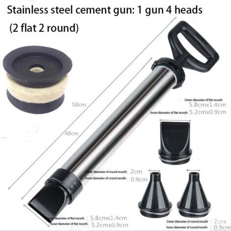 Pistolet extrudeur Pistolet à coulis pour mortier en acier inoxydable - Seringue à mortier - Pompe à mortier à main - Seringue à mortier avec 4 buses (1/2)