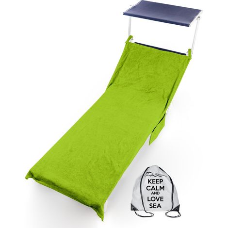 TELO MARE LETTINO in spugna di puro cotone BEDDY BEACH © con tasche MISURA CM. 75 X 190 e zaino SPIAGGIA Verde