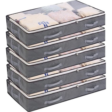 ZVD 5 PCS Sacs de Rangement sous Le Lit Sac à Vêtements Pliable, 75L Conteneurs de Rangement de Grande Capacité, avec Fenêtre Transparente Poignées Renforcées Organisateur à Glissière Non-tissé (1/4)