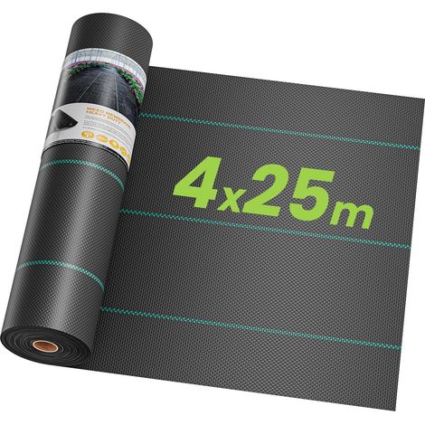 Keepbuying – Toile de paillage 4m x 25m – Bâche perméable haute densité 90g/m² – Protection UV contre les mauvaises herbes – Pour sols et jardins