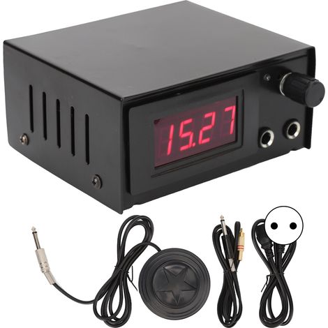 Kit d'alimentation tatouage LCD, tension réglable en alliage, dissipation thermique efficace, câble RCA inclus, prise UE 85-250V (1/5)