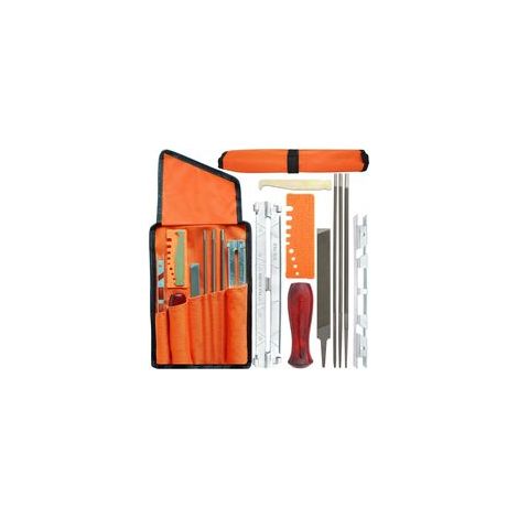Kit de 10 limes d'affûtage pour tronçonneuse - Kit de limes pour affûter les chaînes de tronçonneuse - Contient une lime ronde - Guide d'affûtage - Jauge de profondeur - Lime plate - Sac de champ (1/5)