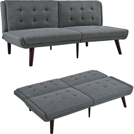 Canapé-lit futon pliable, 146 cm, dossier inclinable 5 positions, canapé deux places moderne pour petits espaces, lit d'appoint et salon, gris