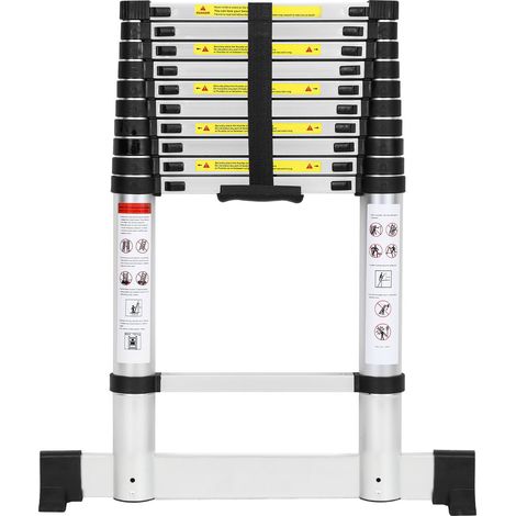 Randaco Aluminium-Teleskopleiter 3,2 m, gerade Anlegeleiter mit Stabilisator, belastbar bis 150 kg