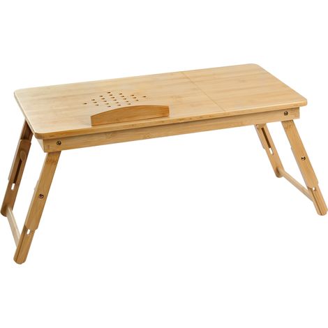 Mesa para portátil plegable con cajón para cama estructura de bambú con superficie inclinable marrón claro Orge