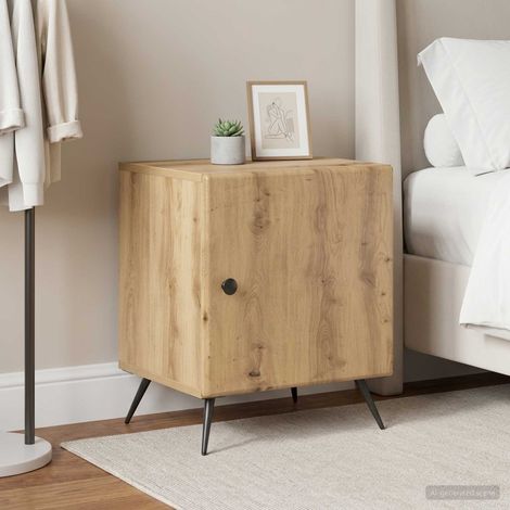 Lot de 2 tables de chevet en bois d’ingénierie chêne artisanal, 43 x 34,5 x 50 cm - PANGIVO (1/5)